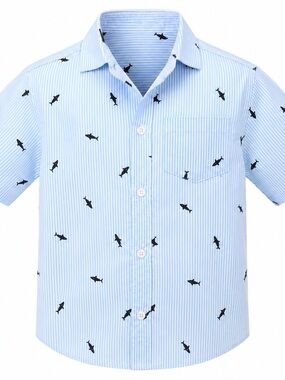 SHARKS! WONDER NATION boys size 6 Button down shirt 100% cotton. Short sleeve.